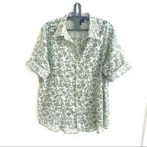 venezia Womens button up Sheer green lightweight shirt plus size 14 beach Floral